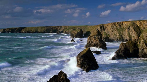 View over the cliffs and sea at Carnewas at Bedruthan on a sunny day